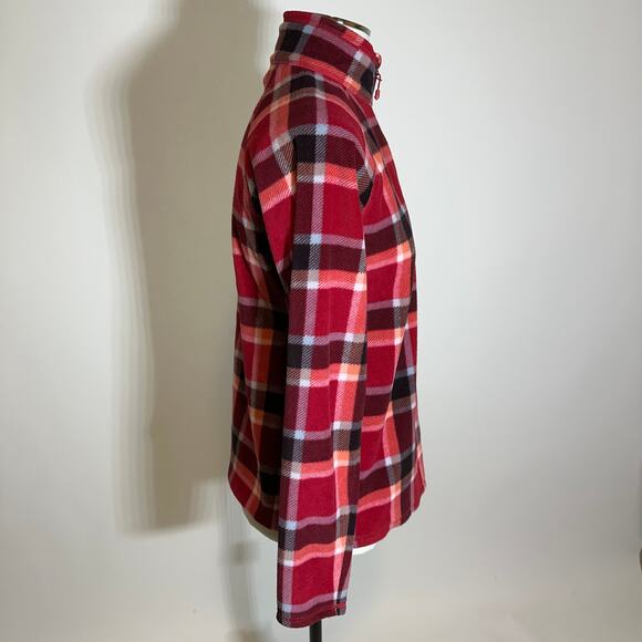 Eddie Bauer Red Plaid Half Zip Sweater Fleece Pullover Womens Size Small Winter - Picture 3 of 9